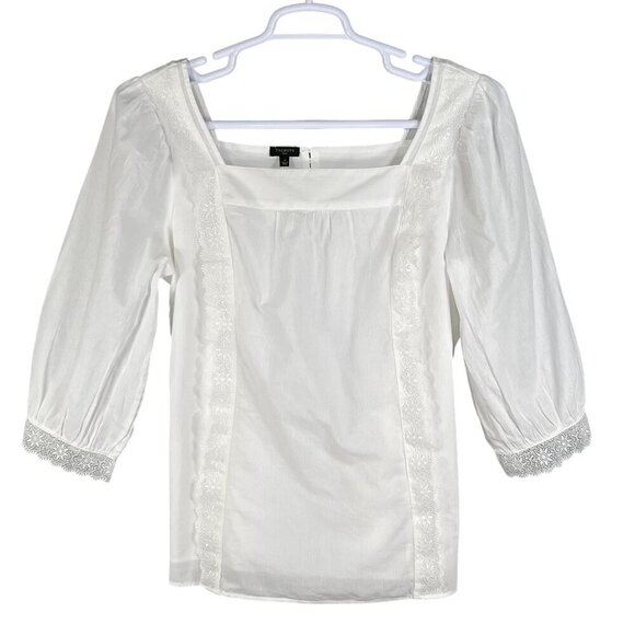 NWT Talbots Plus X US 16W Shadow Stripe Top White Blouse Lace Trim Minimalist - Picture 3 of 16